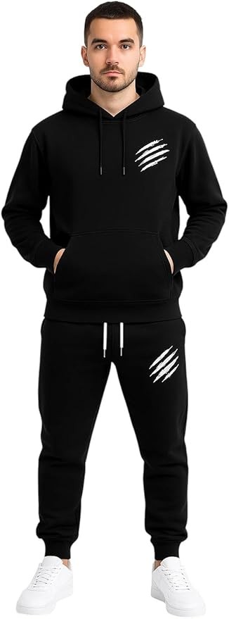طقم رياضي رجالي كاجوال، بلوفر هودي مع بنطلون جوجينج، قطن مريح