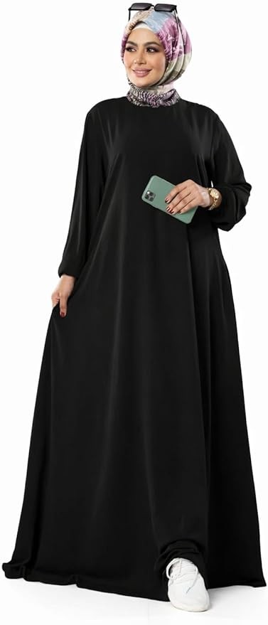 عباية نسائية من نيلي، مصنوعة من الكريب التركي، متوفرة بمقاسات متعددة من متوسط إلى كبير جداً، بتصميم تقليدي محتشم